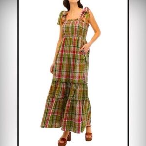 Crown & Ivy Plaid Smocked Tiered Cotton
Maxi Dress